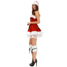 sexy women velvet christmas dress set slash sleeveless santa claus costume 3pcs set tee dress outfit mini dress hat boot cover J4U66