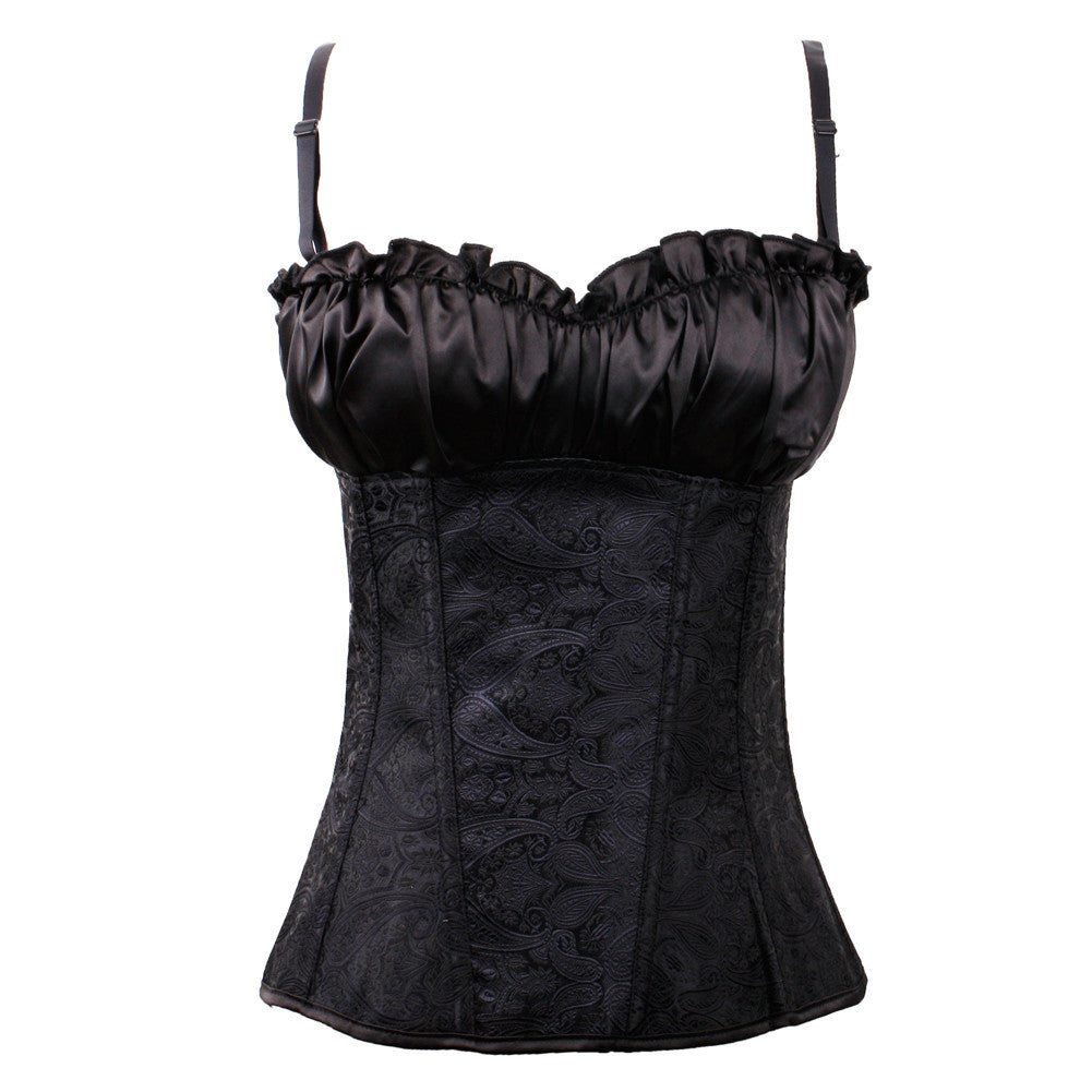 sexy women waist cincher ruffle exquisite jacquard ribbon fastening bustiercorset side zipper bodysuit shapewear J4U66