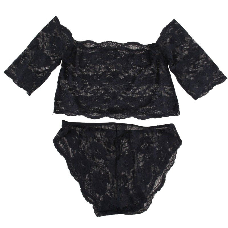 Sexy Women's Black Thin Lace Bra Tops + Panty Underwear Sets Breathable Hollow Out Crop Tops J4U66
