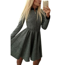 Sexy Women's Body-con Long Sleeve Short Mini Dresses Zipper Pleated Casual Dress PY8 J4U66