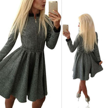 Sexy Women's Body-con Long Sleeve Short Mini Dresses Zipper Pleated Casual Dress PY8 J4U66