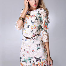 Sexy Women's Crewneck Floral Butterfly Lace Causal Short Mini Party Dress J4U66