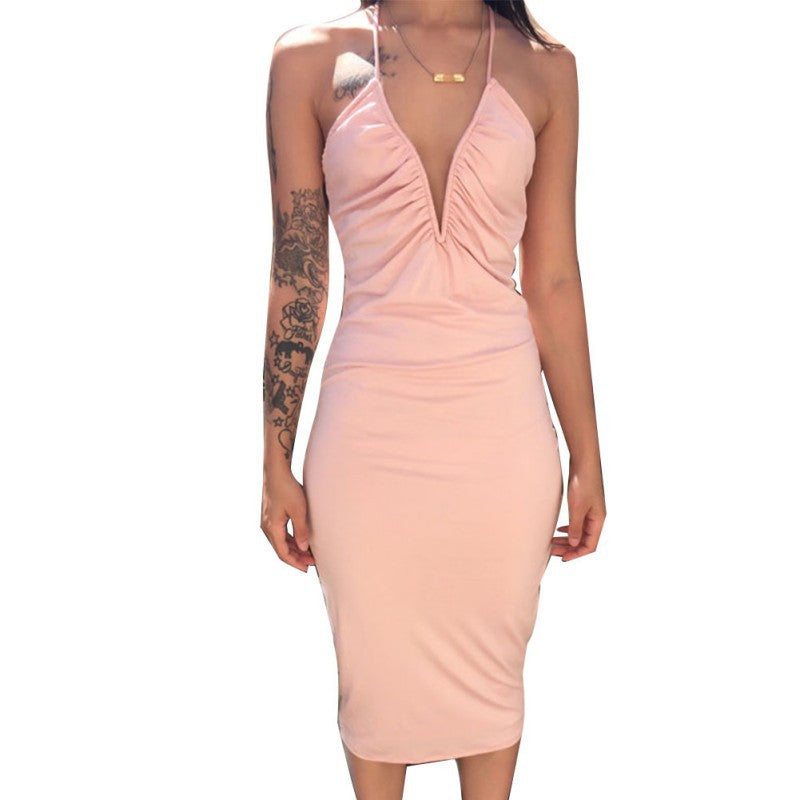 Sexy Women's Deep V-Neck Bodycon Dress Party Back Cross Bandage Dresses J4U66