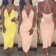 Sexy Women's Deep V-Neck Bodycon Dress Party Back Cross Bandage Dresses J4U66