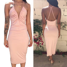 Sexy Women's Deep V-Neck Bodycon Dress Party Back Cross Bandage Dresses J4U66