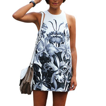 Sexy Women's Floral Print Mini Dress A-Line Crew Neck Casual Sleeveless Sundress  J4U66