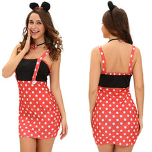 sexy womens funny 4pcs set halloween costume dot print sleeveless mini bodycon dress gloves choker hairpin bunny cosplay clothes J4U66