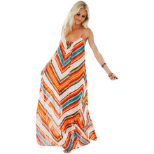 Sexy Womens Loose Striped Long Maxi Boho Evening Party Dress Chiffon Beach Dresses J4U66