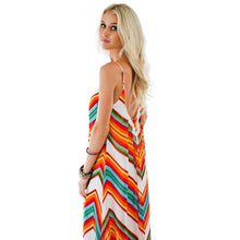 Sexy Womens Loose Striped Long Maxi Boho Evening Party Dress Chiffon Beach Dresses J4U66