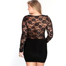Sexy Womens Slim Lace Long Sleeve Plus Size Dress Bodycon Party Club Mini Dresses XL-4XL Color Black PY1 J4U66