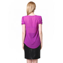 sheerchiffon shirt women blouse deep v neck button front women tops short lantern sleeve blusas purple J4U66