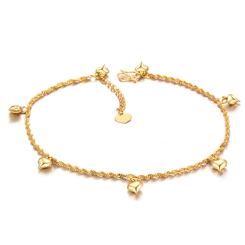 shining 18k gold plated anklets loving heart pendants ankle bracelet foot chain jewelry for women girl style gift J4U66