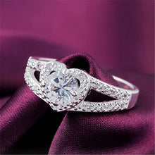 Silver Color Heart Shape Ring Gift For Lady Women Jewelry Women Charm Wedding Stone Crystal Ring S J4U66
