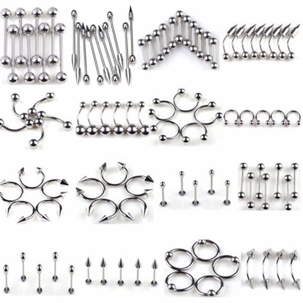 Silver Tongue Eyebrow Lip Belly Navel Ring Stainless Steel Piercing Body Jewelry 85Pcs 8 Styles J4U66