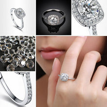 Silver Wedding Ring Plated Elegant Round Square Jewelry Women Engagement Ring J4U66