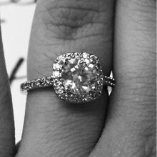 Silver Wedding Ring Plated Elegant Round Square Jewelry Women Engagement Ring J4U66
