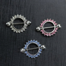 Silver-plated/Green/Pink CZ Gem Paved Circle Nipple Shield Piercing Rings Body Piercing Nipple Piercing Body Jewelry J4U66