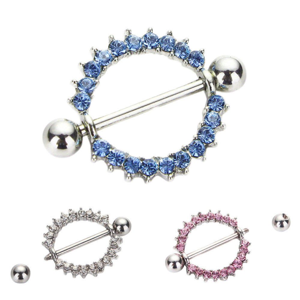 Silver-plated/Green/Pink CZ Gem Paved Circle Nipple Shield Piercing Rings Body Piercing Nipple Piercing Body Jewelry J4U66