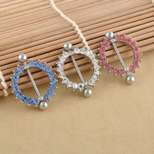 Silver-plated/Green/Pink CZ Gem Paved Circle Nipple Shield Piercing Rings Body Piercing Nipple Piercing Body Jewelry J4U66