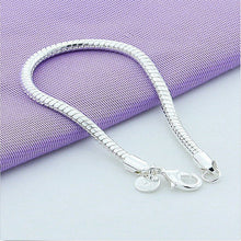 Simple Flat Snake Bone Chain Bracelet Solid Bangle Bracelet Men Women Silver Plated Jewelry 2 Size J4U66