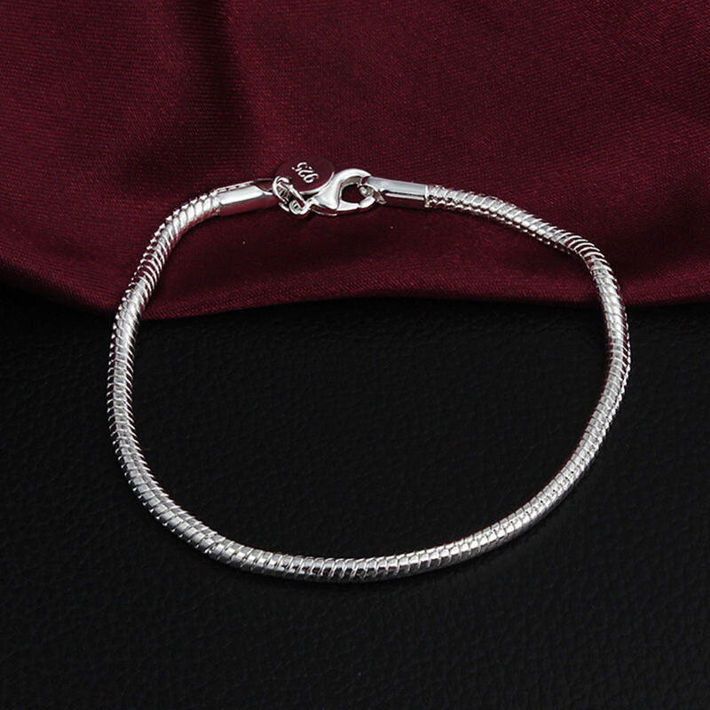 Simple Flat Snake Bone Chain Bracelet Solid Bangle Bracelet Men Women Silver Plated Jewelry 2 Size J4U66