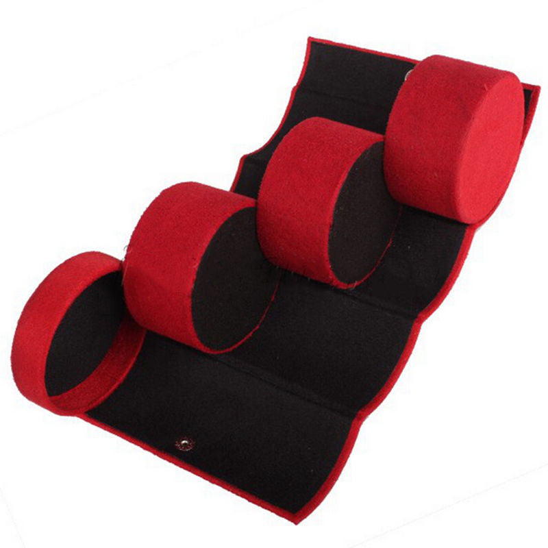 Small Jewelry Necklace Ear Rings Box Case Organizer Velvet 3 Layer Travel Jewellery Roll Case J4U66
