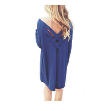 Solid Color Women Girl Casual Dress Cotton Blend Long Sleeve Loose Shirt Dress Blue  J4U66