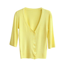 Solid Color Women's Knitwear Cardigan 3/4 Sleeve Casual Sweater Short Outerwear J4U66