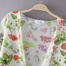 Spain Women chiffon kimono cardigan Regular Floral print blouse/mujer ropa camisas femininas J4U66