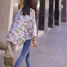 Spain Women chiffon kimono cardigan Regular Floral print blouse/mujer ropa camisas femininas J4U66