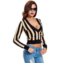 women sweaters pullovers deep v neck crop tops striped long sleeve knitted sweater outwear roupas femininas J4U66