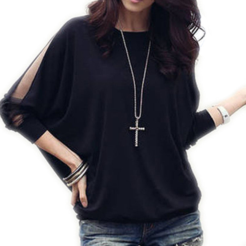 women t-shirts cotton loose shirt dolman batwing lace top sleeve novelty tshirt J4U66