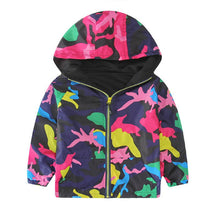 Kids Children Hooded Jackets Coats Boys Girls Unisex Outerwears Windbreaker Camo Clothes J4U66