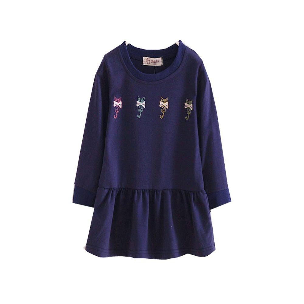 Kids Girls Dresses Long Sleeve Toddler Children Baby Girl O-neck Ruffles Princess Dress Clothes J4U66
