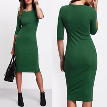 Style Women Bodycon Dresses Sexy New Casual Green Crew Neck Half Sleeve Dress J4U66