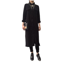 Women Chiffon Dress Single Breasted Lapel Tops Casual Loose Long Sleeve Dresses Robe Femme J4U66