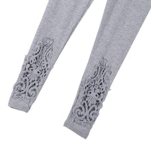 Women Cozy Modal Cotton Knitted Leggings Lace Print Flower Hollow Out Stretch Pants J4U66
