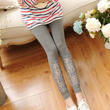 Women Cozy Modal Cotton Knitted Leggings Lace Print Flower Hollow Out Stretch Pants J4U66