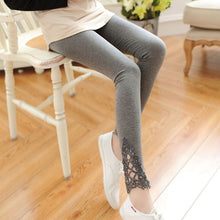 Women Cozy Modal Cotton Knitted Leggings Lace Print Flower Hollow Out Stretch Pants J4U66