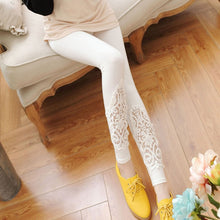 Women Cozy Modal Cotton Knitted Leggings Lace Print Flower Hollow Out Stretch Pants J4U66
