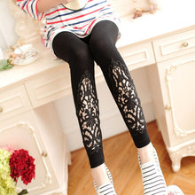 Women Cozy Modal Cotton Knitted Leggings Lace Print Flower Hollow Out Stretch Pants J4U66