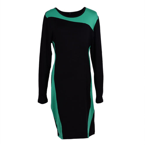 Crew Neck Long Sleeve Bodycon Dress Patchwork Mini Plus Size Slim Clothes Dresses L-6XL J4U66