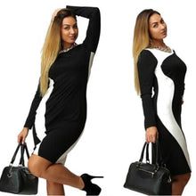 women crew neck long sleeve bodycon dress patchwork mini plus size slim clothes dresses l J4U66