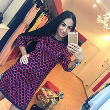 Women's Plaid Cross Straight Casual Dress O-Neck 3/4 Sleeve Above Knee Mini Dresses Vestidos J4U66