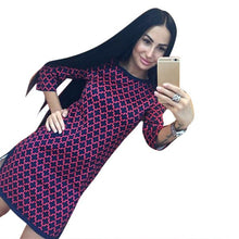 Women's Plaid Cross Straight Casual Dress O-Neck 3/4 Sleeve Above Knee Mini Dresses Vestidos J4U66