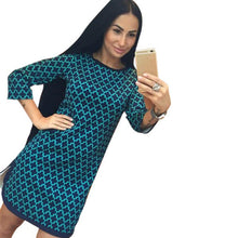 Women's Plaid Cross Straight Casual Dress O-Neck 3/4 Sleeve Above Knee Mini Dresses Vestidos J4U66
