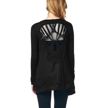 Long Sleeve Hollow Oversized Skull Pattern Cardigan Women Blouse Sexy Backless Crochet Lace Long Cardigans Jacket J4U66