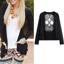 Long Sleeve Hollow Oversized Skull Pattern Cardigan Women Blouse Sexy Backless Crochet Lace Long Cardigans Jacket J4U66