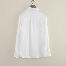 Rose Flower Printed Long Sleeve Blouse Women Turn Down Collar Chiffon Shirts White Big Size Women Office Shirt J4U66