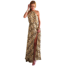chiffon dress snake print high split spagetti straps maxi long dresses sexy sleeveless beach dress vestidos J4U66